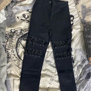 SHEIN Black Lace Up Skinny Jeans